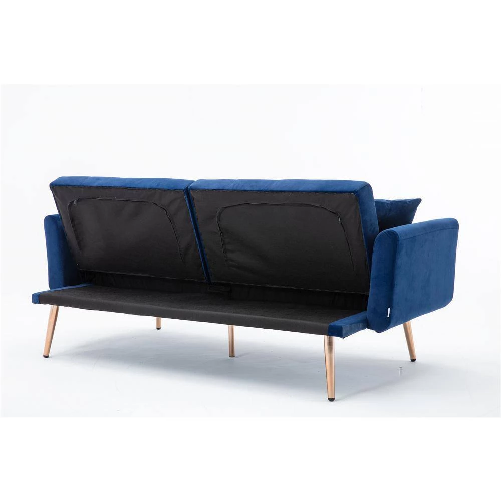 63.77 in. Navy Velvet Fabric Upholstered 2-Seater Modern Loveseat with Rose Gold Metal Feet and Pillows by Kahomvis 3 63.77 in. Navy Velvet Fabric Upholstered 2-Seater Modern Loveseat with Rose Gold Metal Feet and Pillows by Kahomvis - Image 3