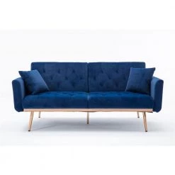 63.77 in. Navy Velvet Fabric Upholstered 2-Seater Modern Loveseat with Rose Gold Metal Feet and Pillows by Kahomvis 13 63.77 in. Navy Velvet Fabric Upholstered 2-Seater Modern Loveseat with Rose Gold Metal Feet and Pillows by Kahomvis -Kahomvis Sales Store navy kahomvis loveseats cm lkw3 6042 c3 1000