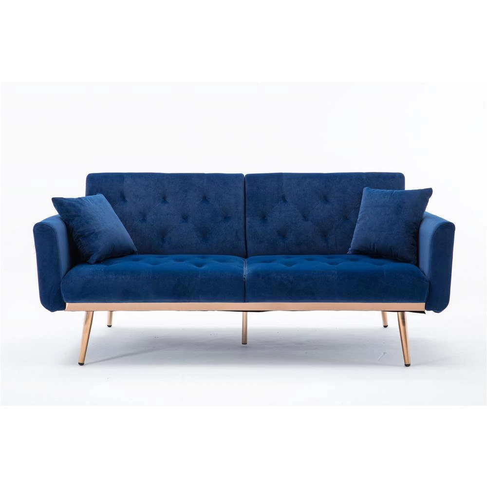 63.77 in. Navy Velvet Fabric Upholstered 2-Seater Modern Loveseat with Rose Gold Metal Feet and Pillows by Kahomvis 4 63.77 in. Navy Velvet Fabric Upholstered 2-Seater Modern Loveseat with Rose Gold Metal Feet and Pillows by Kahomvis - Image 4