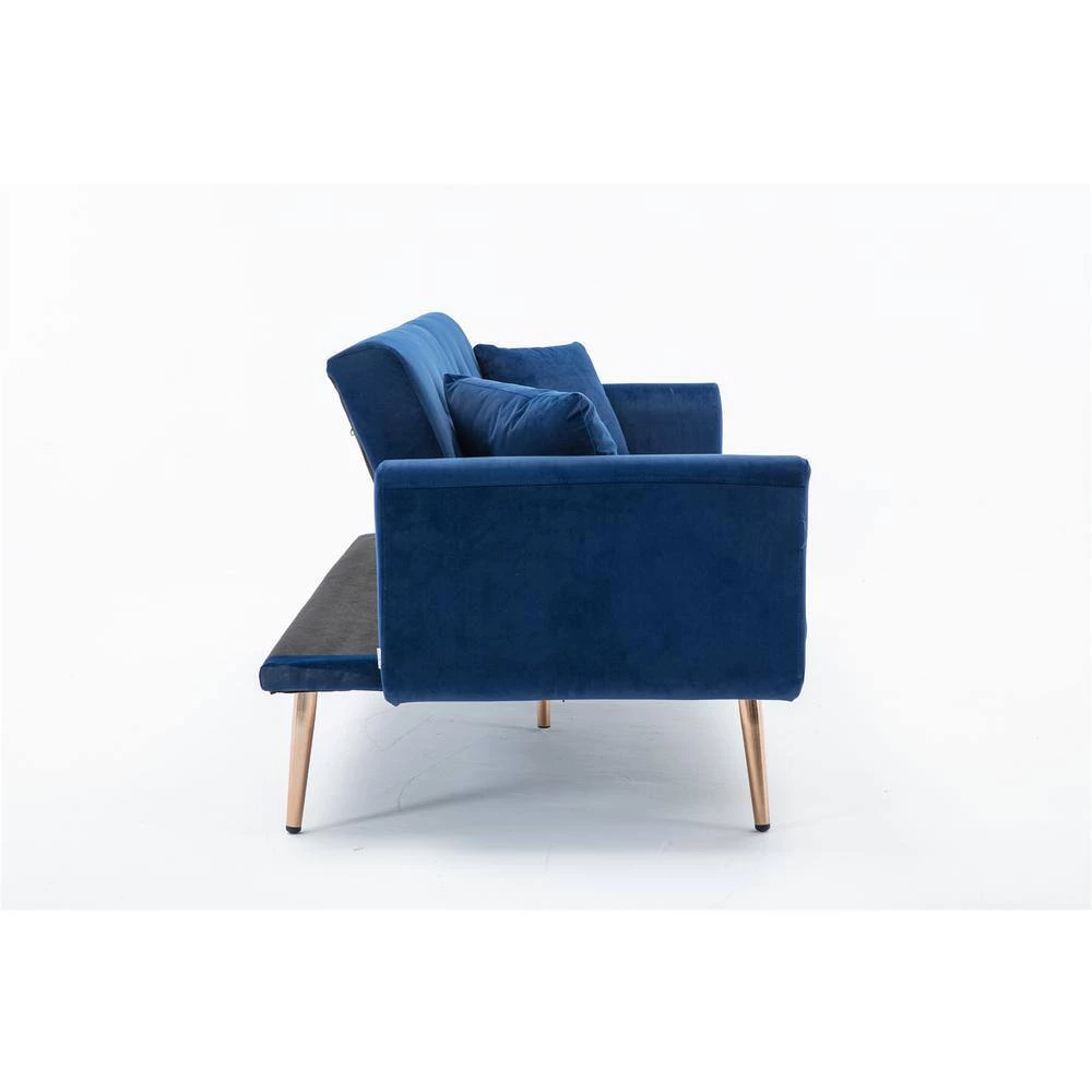 63.77 in. Navy Velvet Fabric Upholstered 2-Seater Modern Loveseat with Rose Gold Metal Feet and Pillows by Kahomvis 2 63.77 in. Navy Velvet Fabric Upholstered 2-Seater Modern Loveseat with Rose Gold Metal Feet and Pillows by Kahomvis - Image 2
