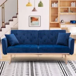 63.77 in. Navy Velvet Fabric Upholstered 2-Seater Modern Loveseat with Rose Gold Metal Feet and Pillows by Kahomvis 17 63.77 in. Navy Velvet Fabric Upholstered 2-Seater Modern Loveseat with Rose Gold Metal Feet and Pillows by Kahomvis -Kahomvis Sales Store navy kahomvis loveseats cm lkw3 6042 fa 1000