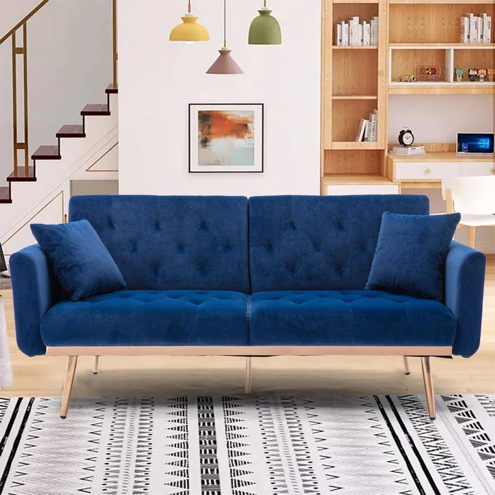 63.77 in. Navy Velvet Fabric Upholstered 2-Seater Modern Loveseat with Rose Gold Metal Feet and Pillows by Kahomvis 8 63.77 in. Navy Velvet Fabric Upholstered 2-Seater Modern Loveseat with Rose Gold Metal Feet and Pillows by Kahomvis - Image 8