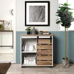 Oak Accent Storage Cabinet with Sliding Slat Door by Kahomvis -Kahomvis Sales Store oak kahomvis accent cabinets gp lkw9 0261 31 1000