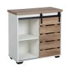 Oak Accent Storage Cabinet with Sliding Slat Door by Kahomvis
