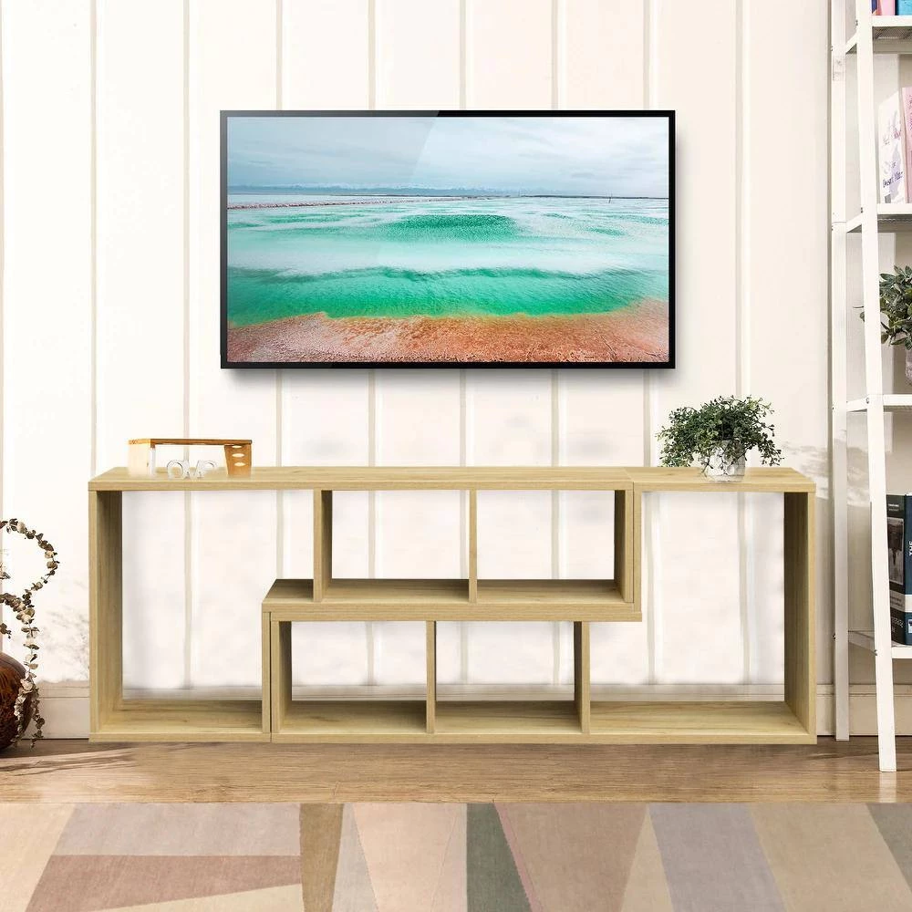 11.81 in. Oak Color Wood 6-Shelf Double L-Shaped Etagere Bookcase with Extendable and Twistable by Kahomvis 8 11.81 in. Oak Color Wood 6-Shelf Double L-Shaped Etagere Bookcase with Extendable and Twistable by Kahomvis - Image 8