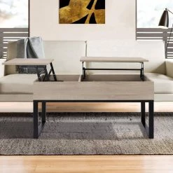 39.37 in. Oak Rectangle Wood Lift Top Extendable Coffee Table with Storage and Metal Frame by Kahomvis -Kahomvis Sales Store oak kahomvis coffee tables rys lkw2 944 31 1000