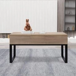 39.37 in. Oak Rectangle Wood Lift Top Extendable Coffee Table with Storage and Metal Frame by Kahomvis -Kahomvis Sales Store oak kahomvis coffee tables rys lkw2 944 4f 1000