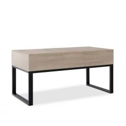 39.37 in. Oak Rectangle Wood Lift Top Extendable Coffee Table with Storage and Metal Frame by Kahomvis