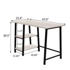 47.6 in. Retangular Oak Wood Computer Desk with 2 Shelves by Kahomvis -Kahomvis Sales Store oak kahomvis computer desks ic lkw4 1101 1f 1000