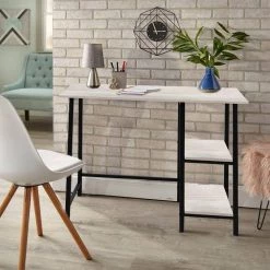 47.6 in. Retangular Oak Wood Computer Desk with 2 Shelves by Kahomvis -Kahomvis Sales Store oak kahomvis computer desks ic lkw4 1101 31 1000