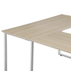 59 in. L-Shape Oak MDF Writing Desk for Home Office with White Steel Frame by Kahomvis -Kahomvis Sales Store oak kahomvis writing desks ic lkw4 2732 c3 1000