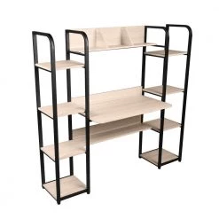 63 in. Retangular Oak MDF Work Station Writing Desk for Home Office with Open Storage and Bookshelf by Kahomvis