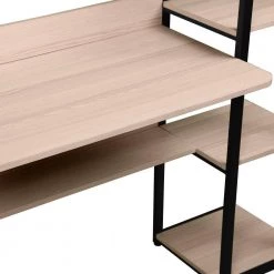 63 in. Retangular Oak MDF Work Station Writing Desk for Home Office with Open Storage and Bookshelf by Kahomvis -Kahomvis Sales Store oak kahomvis writing desks ic lkw4 5148 77 1000