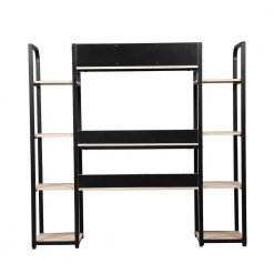 63 in. Retangular Oak MDF Work Station Writing Desk for Home Office with Open Storage and Bookshelf by Kahomvis -Kahomvis Sales Store oak kahomvis writing desks ic lkw4 5148 c3 1000