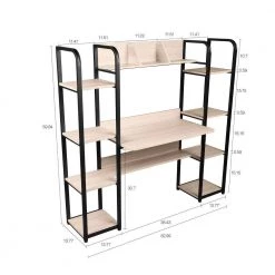 63 in. Retangular Oak MDF Work Station Writing Desk for Home Office with Open Storage and Bookshelf by Kahomvis -Kahomvis Sales Store oak kahomvis writing desks ic lkw4 5148 fa 1000