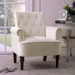 Off White Elegant Velvet Button Tufted Arm Chair (Set of 1) by Kahomvis 15 Off White Elegant Velvet Button Tufted Arm Chair (Set of 1) by Kahomvis -Kahomvis Sales Store off white kahomvis accent chairs bb lkpp 9aao 31 1000