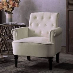 Off White Elegant Velvet Button Tufted Arm Chair (Set of 1) by Kahomvis 13 Off White Elegant Velvet Button Tufted Arm Chair (Set of 1) by Kahomvis -Kahomvis Sales Store off white kahomvis accent chairs bb lkpp 9aao 44 1000