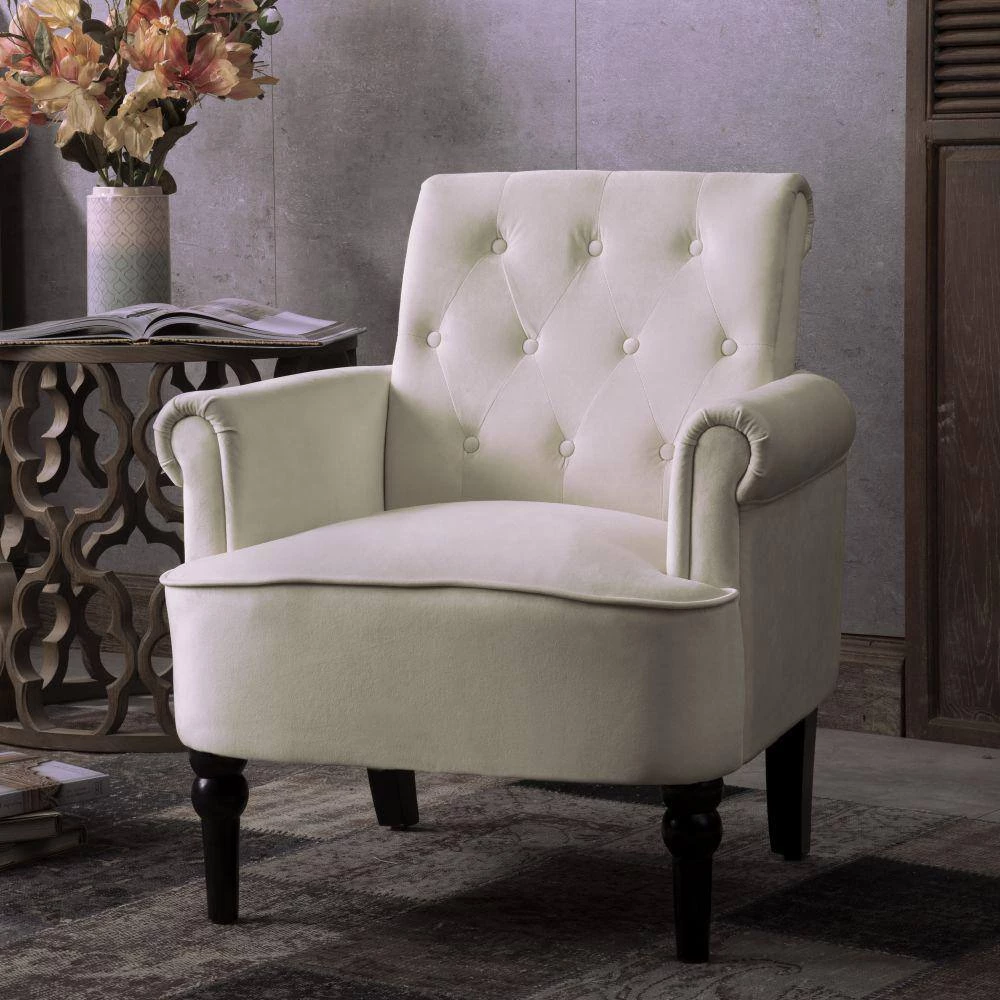 Off White Elegant Velvet Button Tufted Arm Chair (Set of 1) by Kahomvis 6 Off White Elegant Velvet Button Tufted Arm Chair (Set of 1) by Kahomvis - Image 6