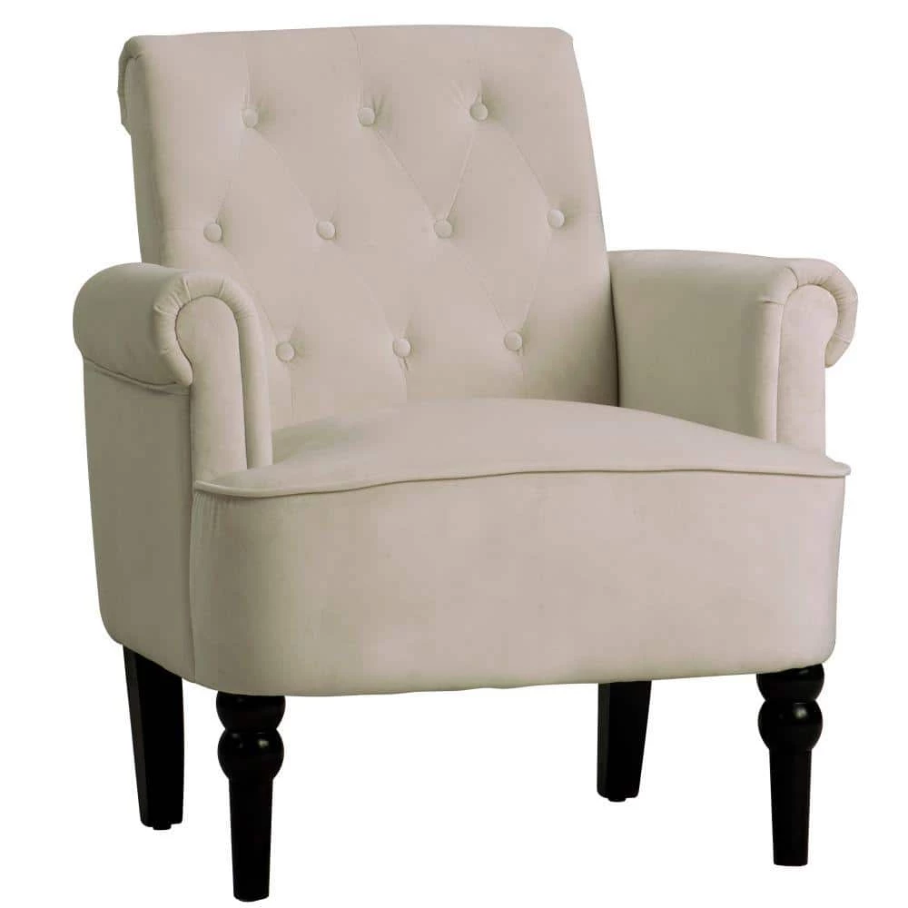 Off White Elegant Velvet Button Tufted Arm Chair (Set of 1) by Kahomvis 1 Off White Elegant Velvet Button Tufted Arm Chair (Set of 1) by Kahomvis
