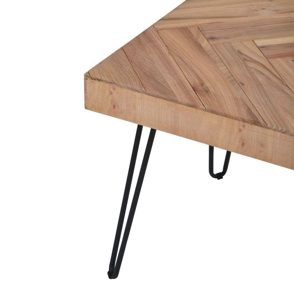 43 .3 in. Old Elm Wood Finished Small Rectangle Wood Coffee Table with Chevron Pattern and Metal Hairpin Legs by Kahomvis 6 43 .3 in. Old Elm Wood Finished Small Rectangle Wood Coffee Table with Chevron Pattern and Metal Hairpin Legs by Kahomvis - Image 6