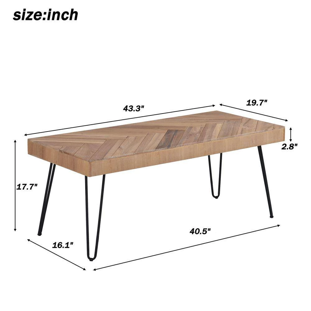 43 .3 in. Old Elm Wood Finished Small Rectangle Wood Coffee Table with Chevron Pattern and Metal Hairpin Legs by Kahomvis 9 43 .3 in. Old Elm Wood Finished Small Rectangle Wood Coffee Table with Chevron Pattern and Metal Hairpin Legs by Kahomvis - Image 9