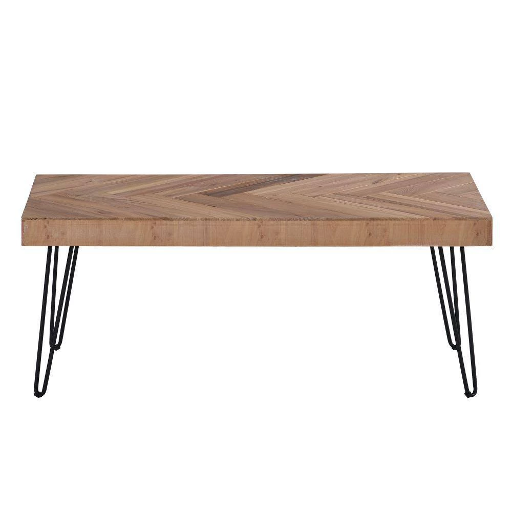 43 .3 in. Old Elm Wood Finished Small Rectangle Wood Coffee Table with Chevron Pattern and Metal Hairpin Legs by Kahomvis 4 43 .3 in. Old Elm Wood Finished Small Rectangle Wood Coffee Table with Chevron Pattern and Metal Hairpin Legs by Kahomvis - Image 4
