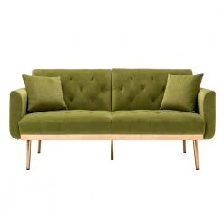 63.77 in. Olive Velvet Fabric Upholstered 2-Seater Modern Loveseat with Rose Gold Metal Feet and Pillows by Kahomvis 13 63.77 in. Olive Velvet Fabric Upholstered 2-Seater Modern Loveseat with Rose Gold Metal Feet and Pillows by Kahomvis -Kahomvis Sales Store olive kahomvis loveseats cm lkw3 6038 c3 1000