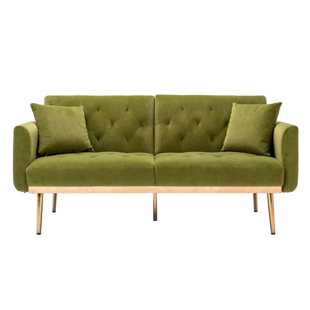 63.77 in. Olive Velvet Fabric Upholstered 2-Seater Modern Loveseat with Rose Gold Metal Feet and Pillows by Kahomvis 4 63.77 in. Olive Velvet Fabric Upholstered 2-Seater Modern Loveseat with Rose Gold Metal Feet and Pillows by Kahomvis - Image 4