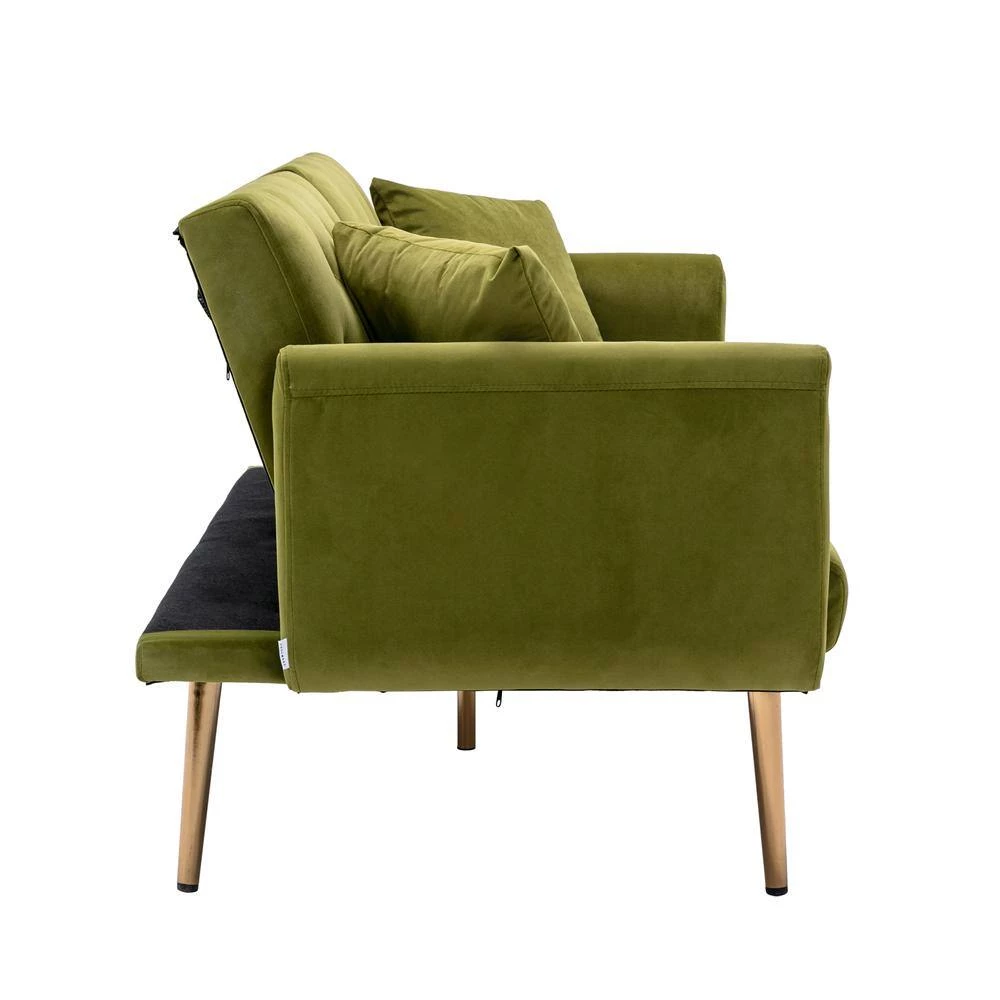 63.77 in. Olive Velvet Fabric Upholstered 2-Seater Modern Loveseat with Rose Gold Metal Feet and Pillows by Kahomvis 2 63.77 in. Olive Velvet Fabric Upholstered 2-Seater Modern Loveseat with Rose Gold Metal Feet and Pillows by Kahomvis - Image 2