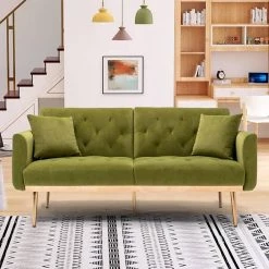 63.77 in. Olive Velvet Fabric Upholstered 2-Seater Modern Loveseat with Rose Gold Metal Feet and Pillows by Kahomvis 17 63.77 in. Olive Velvet Fabric Upholstered 2-Seater Modern Loveseat with Rose Gold Metal Feet and Pillows by Kahomvis -Kahomvis Sales Store olive kahomvis loveseats cm lkw3 6038 fa 1000