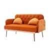 55.11 in. Orange Velvet Upholstered 2-Seater Loveseat with Pillows and Metal Feet by Kahomvis