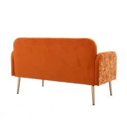 55.11 in. Orange Velvet Upholstered 2-Seater Loveseat with Pillows and Metal Feet by Kahomvis -Kahomvis Sales Store orange kahomvis loveseats cm lkw3 6712 66 1000