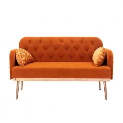 55.11 in. Orange Velvet Upholstered 2-Seater Loveseat with Pillows and Metal Feet by Kahomvis -Kahomvis Sales Store orange kahomvis loveseats cm lkw3 6712 c3 1000
