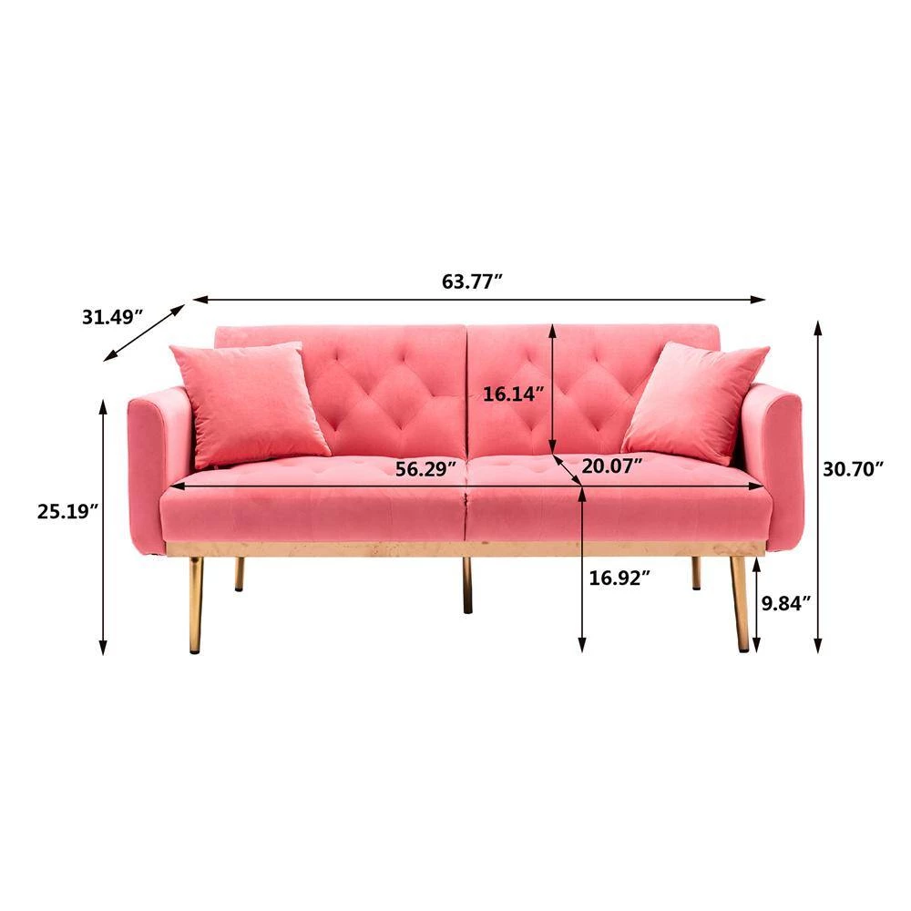 63.77 in. Peach Velvet Fabric Upholstered 2-Seater Modern Loveseat with Rose Gold Metal Feet and Pillows by Kahomvis 9 63.77 in. Peach Velvet Fabric Upholstered 2-Seater Modern Loveseat with Rose Gold Metal Feet and Pillows by Kahomvis - Image 9