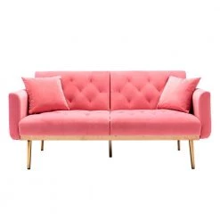 63.77 in. Peach Velvet Fabric Upholstered 2-Seater Modern Loveseat with Rose Gold Metal Feet and Pillows by Kahomvis 13 63.77 in. Peach Velvet Fabric Upholstered 2-Seater Modern Loveseat with Rose Gold Metal Feet and Pillows by Kahomvis -Kahomvis Sales Store peach kahomvis loveseats cm lkw3 6037 c3 1000