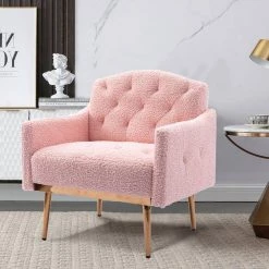 Pink Teddy Fabric Tufted Back Leisure Single Sofa Arm Chair (Set of 1) by Kahomvis -Kahomvis Sales Store pink kahomvis accent chairs cm lkw3 7933 31 1000