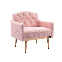 Pink Teddy Fabric Tufted Back Leisure Single Sofa Arm Chair (Set of 1) by Kahomvis -Kahomvis Sales Store pink kahomvis accent chairs cm lkw3 7933 c3 1000