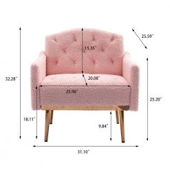 Pink Teddy Fabric Tufted Back Leisure Single Sofa Arm Chair (Set of 1) by Kahomvis -Kahomvis Sales Store pink kahomvis accent chairs cm lkw3 7933 fa 1000