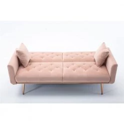 63.77 in. Pink Velvet Fabric Upholstered 2-Seater Modern Loveseat with Rose Gold Metal Feet and Pillows by Kahomvis -Kahomvis Sales Store pink kahomvis loveseats cm lkw3 6040 4f 1000