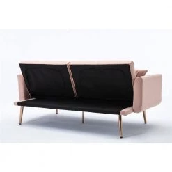 63.77 in. Pink Velvet Fabric Upholstered 2-Seater Modern Loveseat with Rose Gold Metal Feet and Pillows by Kahomvis -Kahomvis Sales Store pink kahomvis loveseats cm lkw3 6040 66 1000
