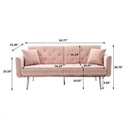 63.77 in. Pink Velvet Fabric Upholstered 2-Seater Modern Loveseat with Rose Gold Metal Feet and Pillows by Kahomvis -Kahomvis Sales Store pink kahomvis loveseats cm lkw3 6040 76 1000