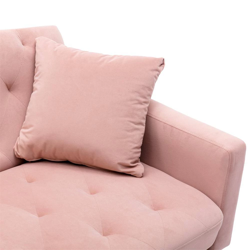 65.3 in. Pink Velvet Fabric Upholstered 2-Seater Loveseat with Metal Feet and Pillows, Tufted Adjustable Back Sofa Bed by Kahomvis 6 65.3 in. Pink Velvet Fabric Upholstered 2-Seater Loveseat with Metal Feet and Pillows, Tufted Adjustable Back Sofa Bed by Kahomvis - Image 6