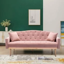 65.3 in. Pink Velvet Fabric Upholstered 2-Seater Loveseat with Metal Feet and Pillows, Tufted Adjustable Back Sofa Bed by Kahomvis 19 65.3 in. Pink Velvet Fabric Upholstered 2-Seater Loveseat with Metal Feet and Pillows, Tufted Adjustable Back Sofa Bed by Kahomvis -Kahomvis Sales Store pink kahomvis loveseats cm lkw3 6632 31 1000