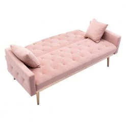 65.3 in. Pink Velvet Fabric Upholstered 2-Seater Loveseat with Metal Feet and Pillows, Tufted Adjustable Back Sofa Bed by Kahomvis 14 65.3 in. Pink Velvet Fabric Upholstered 2-Seater Loveseat with Metal Feet and Pillows, Tufted Adjustable Back Sofa Bed by Kahomvis -Kahomvis Sales Store pink kahomvis loveseats cm lkw3 6632 4f 1000