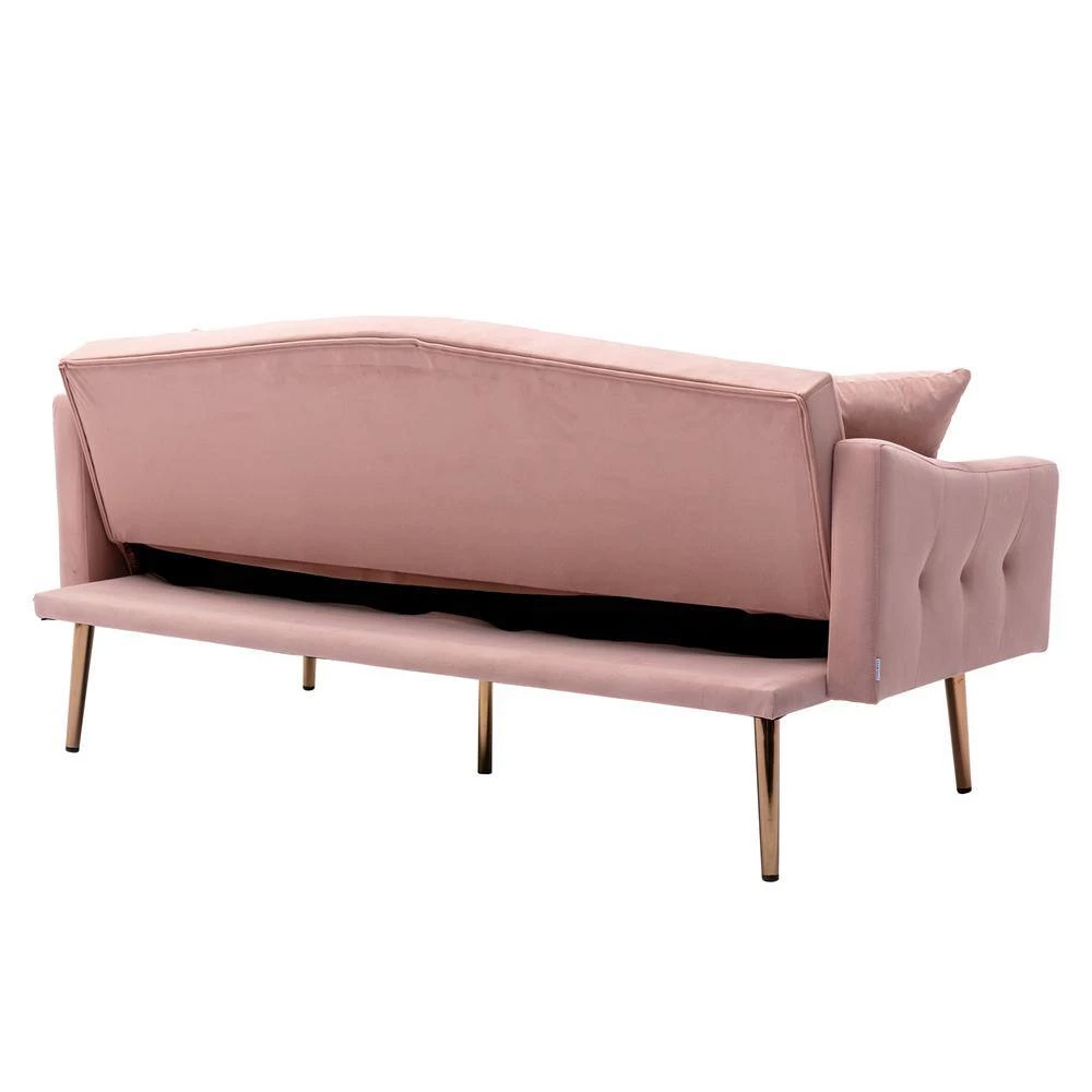 65.3 in. Pink Velvet Fabric Upholstered 2-Seater Loveseat with Metal Feet and Pillows, Tufted Adjustable Back Sofa Bed by Kahomvis 3 65.3 in. Pink Velvet Fabric Upholstered 2-Seater Loveseat with Metal Feet and Pillows, Tufted Adjustable Back Sofa Bed by Kahomvis - Image 3