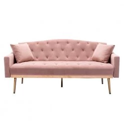 65.3 in. Pink Velvet Fabric Upholstered 2-Seater Loveseat with Metal Feet and Pillows, Tufted Adjustable Back Sofa Bed by Kahomvis 13 65.3 in. Pink Velvet Fabric Upholstered 2-Seater Loveseat with Metal Feet and Pillows, Tufted Adjustable Back Sofa Bed by Kahomvis -Kahomvis Sales Store pink kahomvis loveseats cm lkw3 6632 c3 1000