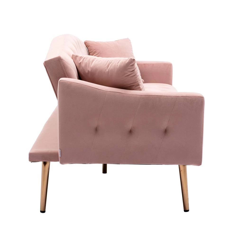 65.3 in. Pink Velvet Fabric Upholstered 2-Seater Loveseat with Metal Feet and Pillows, Tufted Adjustable Back Sofa Bed by Kahomvis 2 65.3 in. Pink Velvet Fabric Upholstered 2-Seater Loveseat with Metal Feet and Pillows, Tufted Adjustable Back Sofa Bed by Kahomvis - Image 2