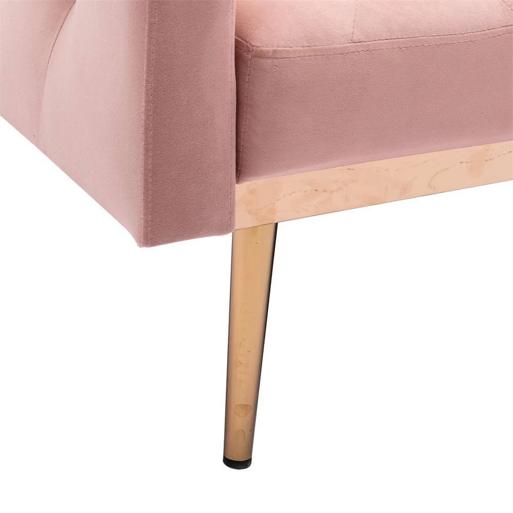 65.3 in. Pink Velvet Fabric Upholstered 2-Seater Loveseat with Metal Feet and Pillows, Tufted Adjustable Back Sofa Bed by Kahomvis 8 65.3 in. Pink Velvet Fabric Upholstered 2-Seater Loveseat with Metal Feet and Pillows, Tufted Adjustable Back Sofa Bed by Kahomvis - Image 8