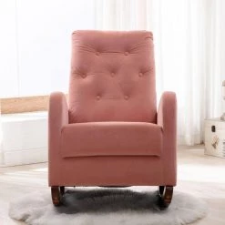 Pink Velvet Tufted Fabric Modern High Back Rocking Arm Chair (Set of 1) by Kahomvis 13 Pink Velvet Tufted Fabric Modern High Back Rocking Arm Chair (Set of 1) by Kahomvis -Kahomvis Sales Store pink kahomvis rockers gliders ottomans bb lkwf 61aab 1f 1000
