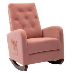 Pink Velvet Tufted Fabric Modern High Back Rocking Arm Chair (Set of 1) by Kahomvis